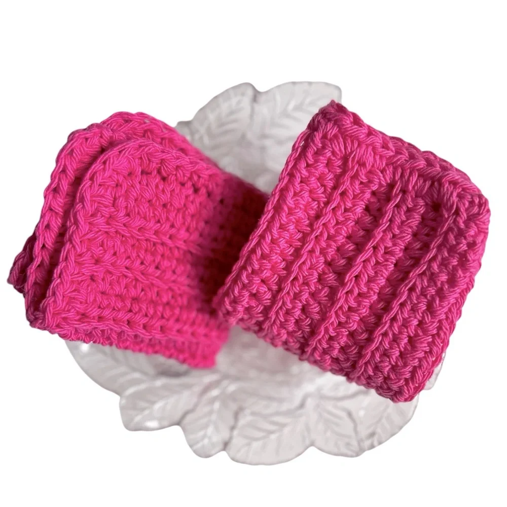Hand Crafted Colorful Pink 100% Cotton All Purpose Crochet Dish or Wash Cloths